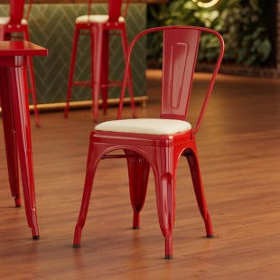 Lancaster Table & Seating Alloy Ruby Red Indoor Cafe Chair with White Vinyl Cushion