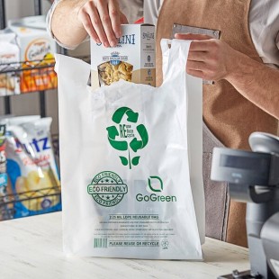 Choice 1/5 Large Size 2.25 Mil White Reusable Extra Heavy-Duty Plastic T-Shirt Bag - 150/Case Choice 1/5 Large Size 2.25 Mil White Reusable Extra Heavy-Duty Plastic T-Shirt Bag - 150/Case
