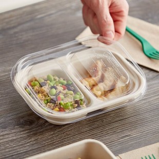 World Centric 15.5 oz. Clear Compostable 2-Compartment PLA Lid - 400/Case