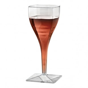 Fineline Solid Squares 8 oz. Clear Plastic Wine Glass - 72/Case