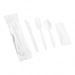 Choice Black Extra Heavy Weight Wrapped Polystyrene Plastic Cutlery Pack with Napkin - 500/Case