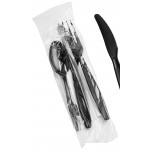 Choice Black Extra Heavy Weight Wrapped Polystyrene Plastic Cutlery Pack with Napkin - 500/Case