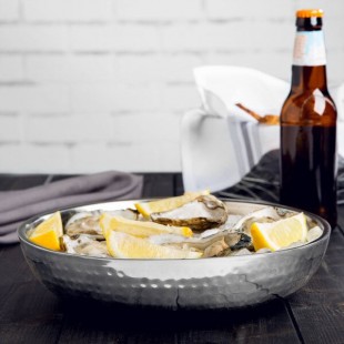American Metalcraft DWHSEA10 36 oz. Stainless Steel Double Wall Seafood Tray with Hammered Finish - 10 American Metalcraft DWHSEA10 36 oz. Stainless Steel Double Wall Seafood Tray with Hammered Finish - 10