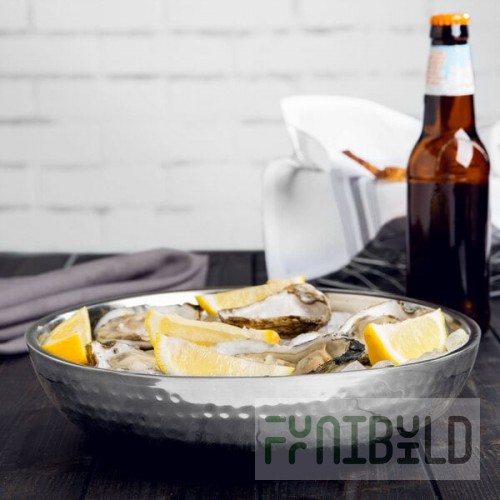 American Metalcraft DWHSEA10 36 oz. Stainless Steel Double Wall Seafood Tray with Hammered Finish - 10
