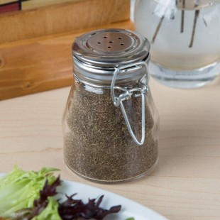 TableCraft 3.5 oz. Resealable Salt and Pepper Shaker Glass Jar with Stainless Steel Clip-Top Lid - 6/Case