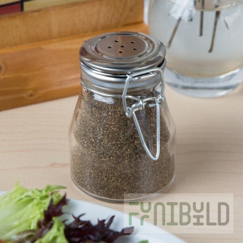 TableCraft 3.5 oz. Resealable Salt and Pepper Shaker Glass Jar with Stainless Steel Clip-Top Lid - 6/Case