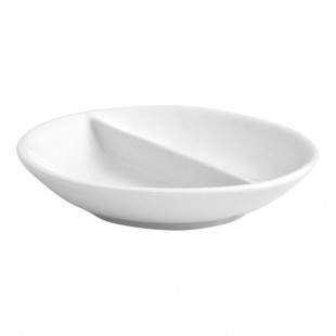 Front of the House Monaco 2 oz. Bright White Round Divided Porcelain Ramekin / Dish - 12/Case Front of the House Monaco 2 oz. Bright White Round Divided Porcelain Ramekin / Dish - 12/Case