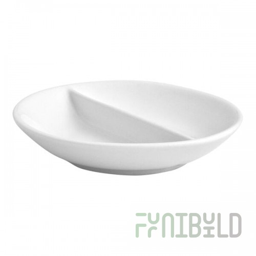 Front of the House Monaco 2 oz. Bright White Round Divided Porcelain Ramekin / Dish - 12/Case