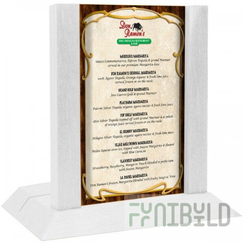 Menu Solutions WDAFR-B White Wash Wood Menu Holder / Tent with 5
