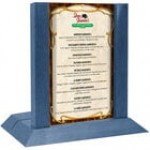 Menu Solutions WDAFR-B White Wash Wood Menu Holder / Tent with 5