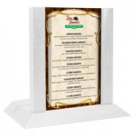 Menu Solutions WDAFR-B White Wash Wood Menu Holder / Tent with 5