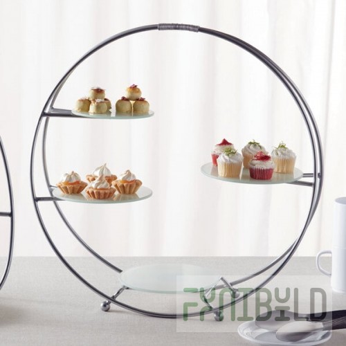 American Metalcraft SRS4 4 Tier Silver Round Stand with Frosted Glass Plates