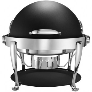 Bon Chef 19000CH-NERO Elite Round 8 Qt. Dripless Nero Finish with Chrome Accents Roll Top Chafer with Roman Legs Bon Chef 19000CH-NERO Elite Round 8 Qt. Dripless Nero Finish with Chrome Accents Roll Top Chafer with Roman Legs