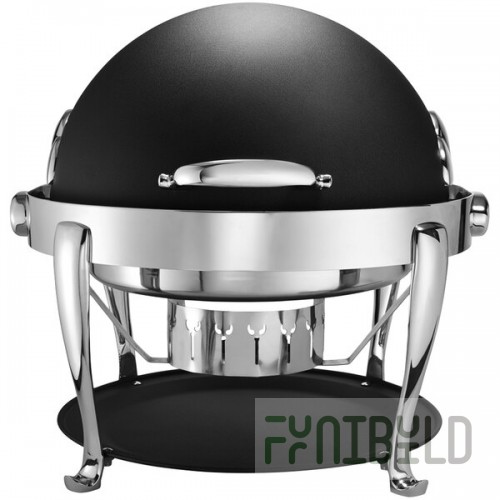 Bon Chef 19000CH-NERO Elite Round 8 Qt. Dripless Nero Finish with Chrome Accents Roll Top Chafer with Roman Legs