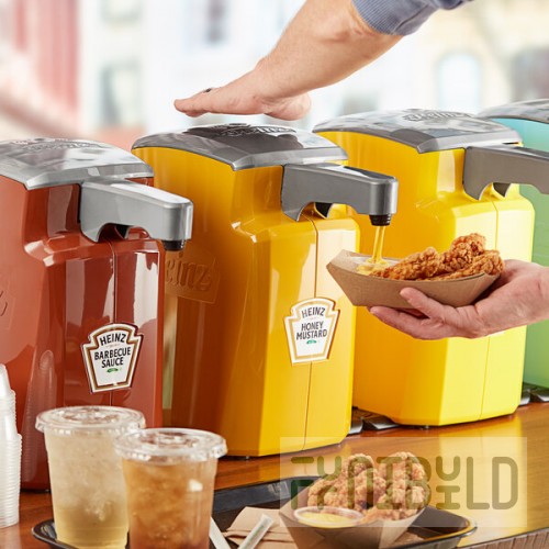 Heinz Keystone 1.5 Gallon Gold Plastic Countertop Honey Mustard Pump Dispenser with Touchless Automatic Dispensing Lid
