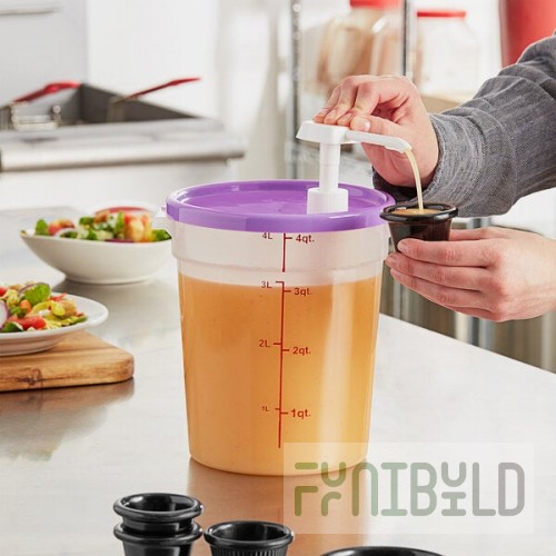Choice Condiment Pump Kit with 1 oz. Pump and 4 Qt. Round Translucent Container with Purple Lid