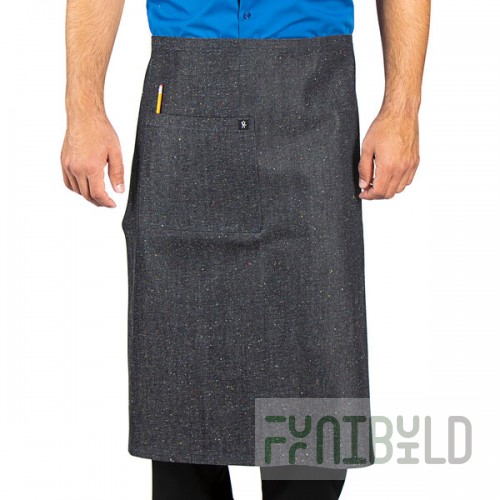 Uncommon Chef 3125 Confetti Denim Customizable Poly-Cotton West End Bistro Apron with Red Webbing and 1 Pocket - 33
