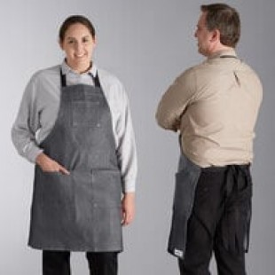 Acopa Kennett Blue Denim Adjustable Bib Apron with 3 Pockets and Black Webbing - 32