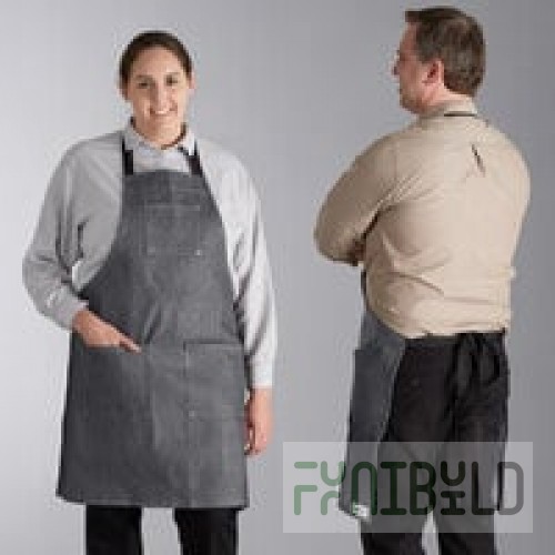 Acopa Kennett Blue Denim Adjustable Bib Apron with 3 Pockets and Black Webbing - 32