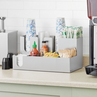ServSense 9-Section Stainless Steel Countertop / Wall-Mount Cup / Lid / Condiment Organizer