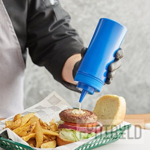 Choice 16 oz. Blue Wide Mouth Squeeze Bottle - 6/Pack