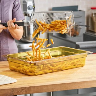 Carlisle 10401B13 StorPlus Full Size Amber High Heat Plastic Food Pan - 4 Carlisle 10401B13 StorPlus Full Size Amber High Heat Plastic Food Pan - 4