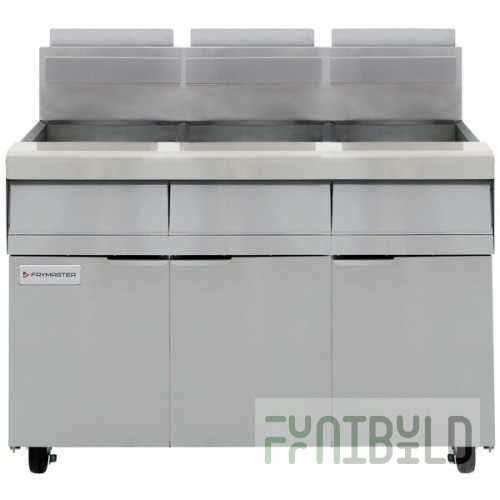 Frymaster MJ340 Liquid Propane 3 Unit 40 lb. Floor Fryer with Millivolt Controls - 330,000 BTU