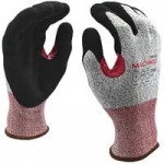 Cordova Machinist Salt and Pepper HPPE / Glass Fiber Cut Resistant Gloves with Black Sandy Nitrile Palm Coating and TPR Protectors - Extra Large