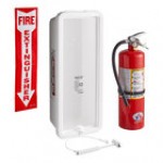 Badger Advantage ADV-10 10 lb. Dry Chemical Untagged Rechargeable Fire Extinguisher, Cato Chief White Plastic Cabinet with Hammer, and Adhesive Label