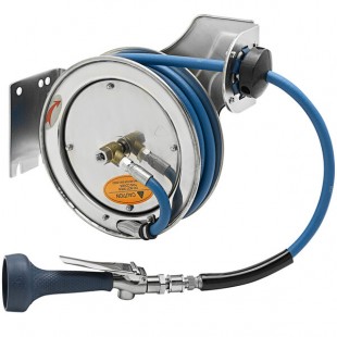 T&S B-7112-08H 15' Open Stainless Steel Hose Reel with B-0108-H High Flow JeTSpray Spray Valve