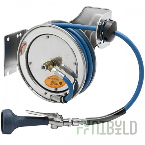 T&S B-7112-08H 15' Open Stainless Steel Hose Reel with B-0108-H High Flow JeTSpray Spray Valve