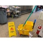 Lavex Wet Mop Kit with 35 Qt. Yellow Mop Bucket, Wet Floor Sign, Handle, and 12 Mop Heads Lavex Wet Mop Kit with 35 Qt. Yellow Mop Bucket, Wet Floor Sign, Handle, and 12 Mop Heads