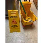 Lavex Wet Mop Kit with 35 Qt. Yellow Mop Bucket, Wet Floor Sign, Handle, and 12 Mop Heads Lavex Wet Mop Kit with 35 Qt. Yellow Mop Bucket, Wet Floor Sign, Handle, and 12 Mop Heads