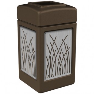 Commercial Zone 734162 42 Gallon Brown Square Trash Can with Stainless Steel Reed Panels