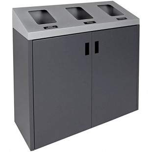 Busch Systems Summit 101501 45 Gallon Powder-Coated Steel Three Stream Decorative Recyclables / Organics / Waste Receptacle Busch Systems Summit 101501 45 Gallon Powder-Coated Steel Three Stream Decorative Recyclables / Organics / Waste Receptacle