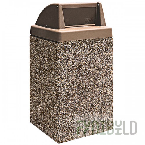 Wausau Tile TF1029 44 Gallon Concrete Square Trash Can with Steel Side Door and Plastic Push Door Lid