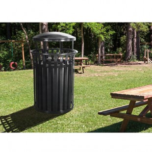 Ex-Cell Kaiser SCD-2633 BLK Streetscape Black Gloss 37 Gallon Round Classic Outdoor Trash Can with Canopy