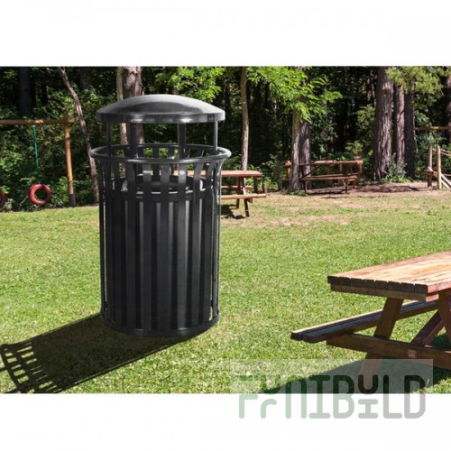 Ex-Cell Kaiser SCD-2633 BLK Streetscape Black Gloss 37 Gallon Round Classic Outdoor Trash Can with Canopy
