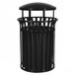 Ex-Cell Kaiser SCD-2633 BLK Streetscape Black Gloss 37 Gallon Round Classic Outdoor Trash Can with Canopy