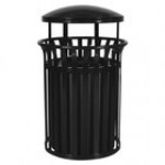 Ex-Cell Kaiser SCD-2633 BLK Streetscape Black Gloss 37 Gallon Round Classic Outdoor Trash Can with Canopy