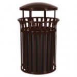Ex-Cell Kaiser SCD-2633 BLK Streetscape Black Gloss 37 Gallon Round Classic Outdoor Trash Can with Canopy