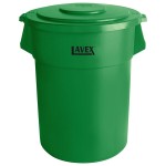 Lavex 55 Gallon Green Round Commercial Trash Can and Lid