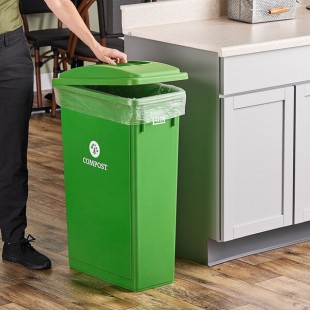 Lavex 23 Gallon Lime Green Slim Rectangular Compost Bin with Flat Lid