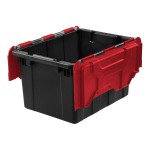 Sterilite 12 Gallon Black Industrial Storage Tote with Red Hinged Lid 14619006 - 6/Case