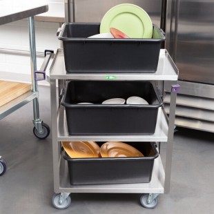 Lakeside 411A Medium-Duty Stainless Steel 3 Shelf Utility Cart with Purple Handle and Leg Bumpers - 16 3/4