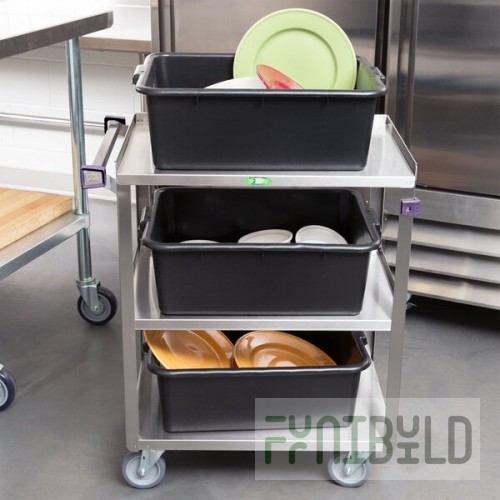 Lakeside 411A Medium-Duty Stainless Steel 3 Shelf Utility Cart with Purple Handle and Leg Bumpers - 16 3/4