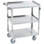 Lakeside 411A Medium-Duty Stainless Steel 3 Shelf Utility Cart with Purple Handle and Leg Bumpers - 16 3/4 Lakeside 411A Medium-Duty Stainless Steel 3 Shelf Utility Cart with Purple Handle and Leg Bumpers - 16 3/4