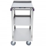 Lakeside 411A Medium-Duty Stainless Steel 3 Shelf Utility Cart with Purple Handle and Leg Bumpers - 16 3/4 Lakeside 411A Medium-Duty Stainless Steel 3 Shelf Utility Cart with Purple Handle and Leg Bumpers - 16 3/4
