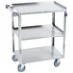 Lakeside 411A Medium-Duty Stainless Steel 3 Shelf Utility Cart with Purple Handle and Leg Bumpers - 16 3/4 Lakeside 411A Medium-Duty Stainless Steel 3 Shelf Utility Cart with Purple Handle and Leg Bumpers - 16 3/4