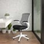 Flash Furniture Kelista Black / Gray Mesh Mid-Back Office Chair with White Frame and Flip Up Arms Flash Furniture Kelista Black / Gray Mesh Mid-Back Office Chair with White Frame and Flip Up Arms